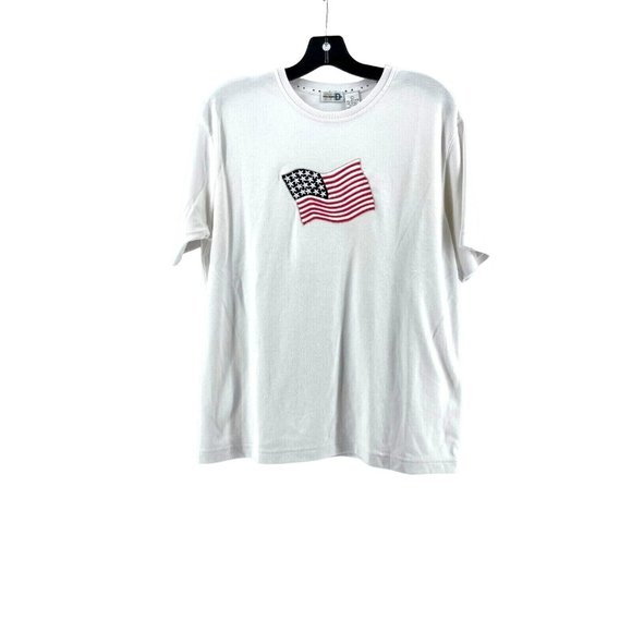 Paul Harris Design Women's White American Embroidered Flag T-Shirt Size L - Picture 1 of 8